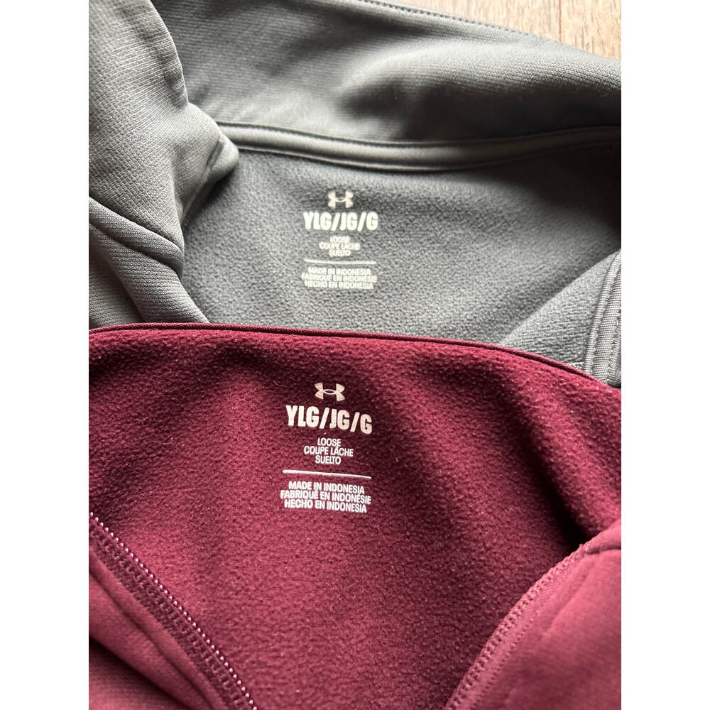 Under Armour 1/4 Zip Sweatshirt Youth Lg Gray Burgundy Loose Fit Fleece Lot of 2 - Picture 8 of 10
